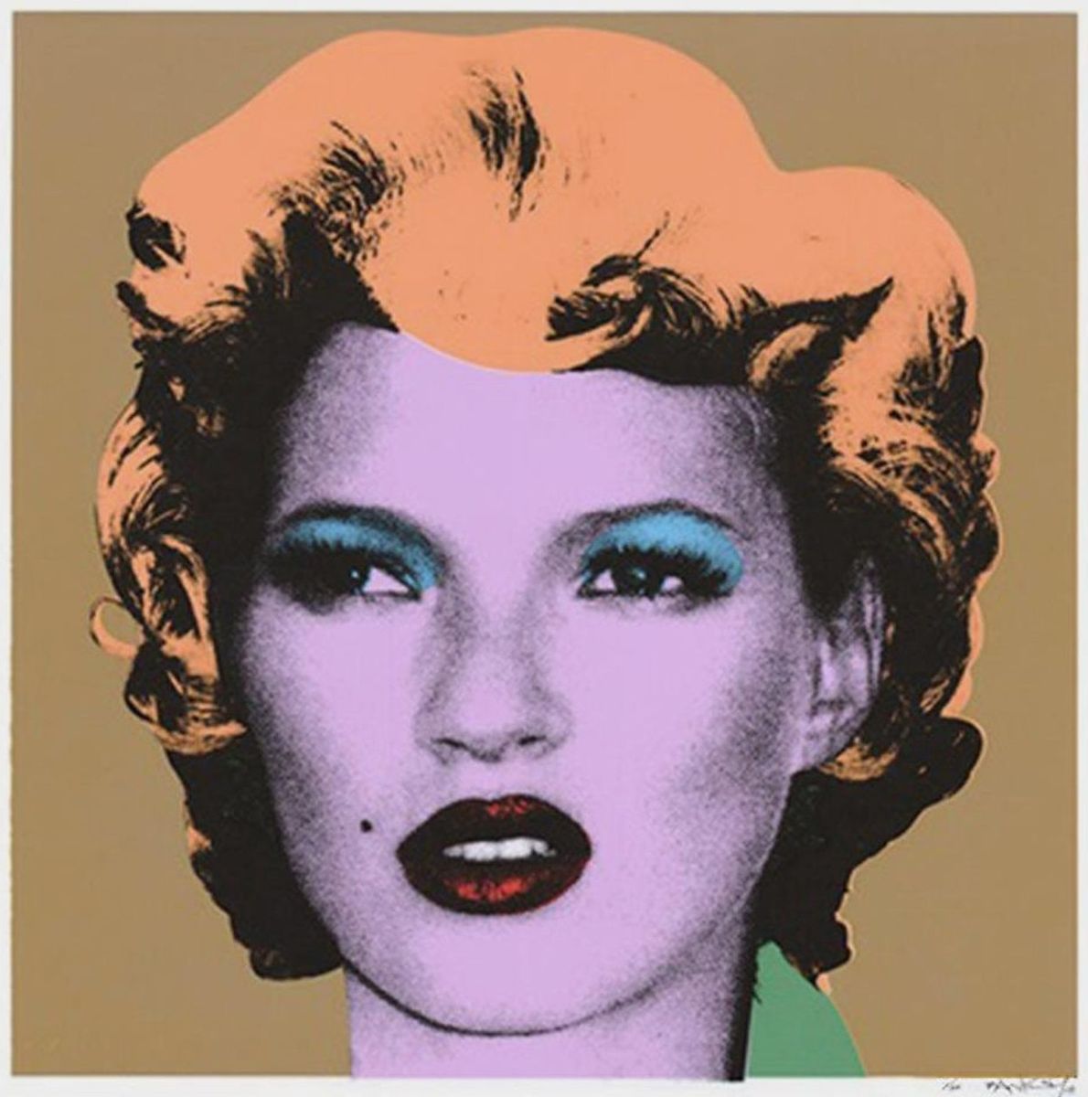 Banksy, Kate Moss, 2005, screenprint: Kate Moss in the manner of Warhol's Marilyn, with orange hair and blue eyeshadow