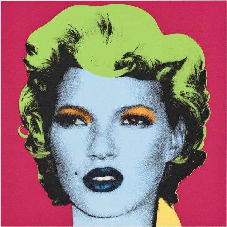 Banksy, Kate Moss, 2005, screenprint, red, with lime green hair: Kate Moss in the manner of Warhol's Marilyn