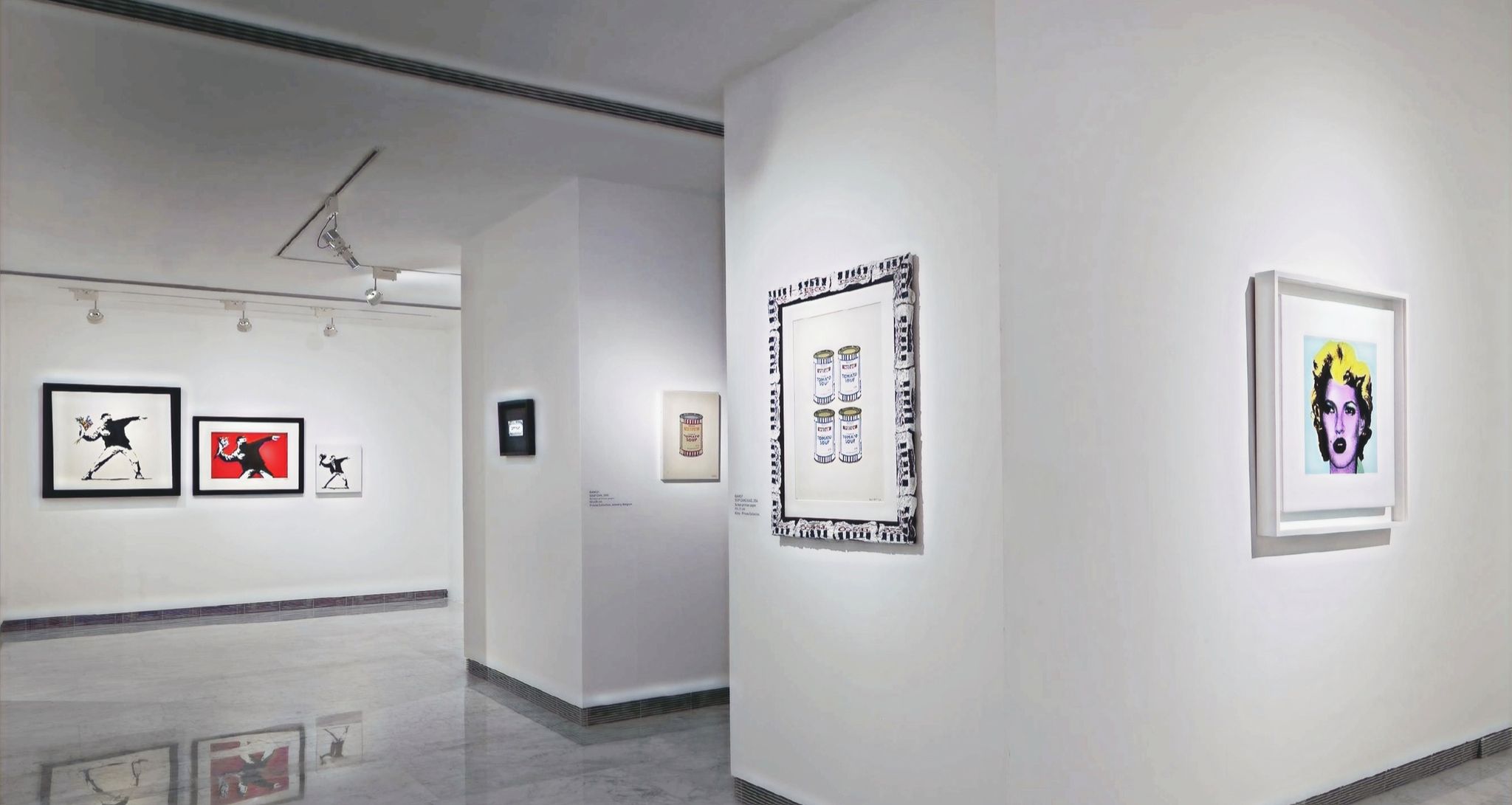 Framed works installed in the gallery